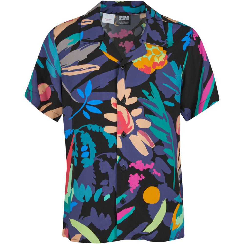 Urban Classics - Viscose All Over Print Resort Shirt Kids - Black